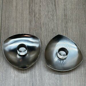 Stelton Stainless Steel 18/8 Triangular Candlestick Holders Set of 2 MCM Silver
